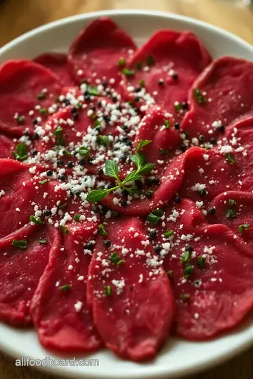 Classic Beef Carpaccio with Lemon and Capers presentation